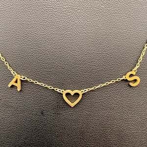Caitlyn Minimalist Initials A S Heart Necklace Gold Vermeil Sterling Silver 16"